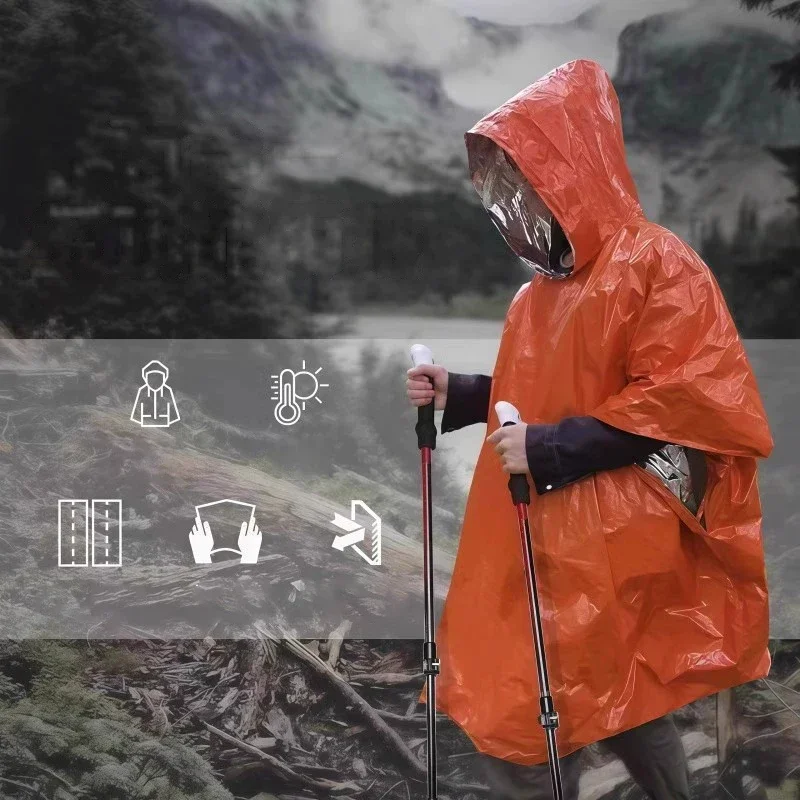 Emergency Poncho Rain - 알루미늄 코팅 안감으로 제작되어 방수 및